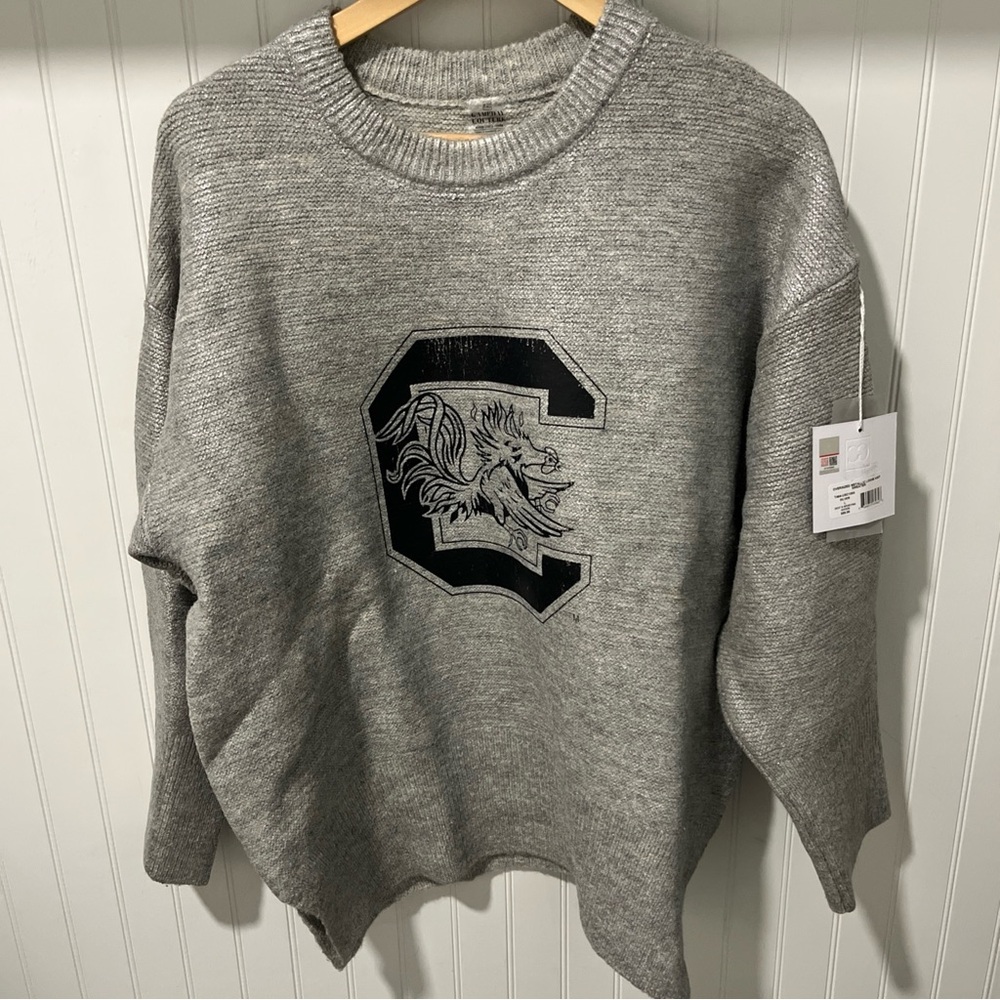 SOUTH CAROLINA GAMECOCK SHINE DOWN OVERSIZED METALLIC LOOSE KNIT SWEATER Large